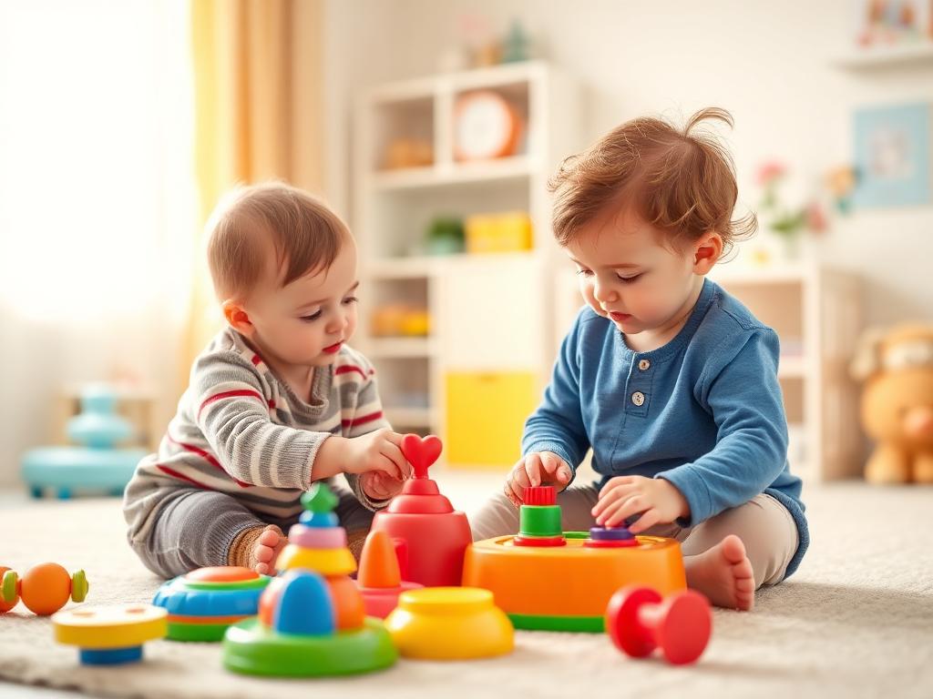 Toddlers exploring sensory toys