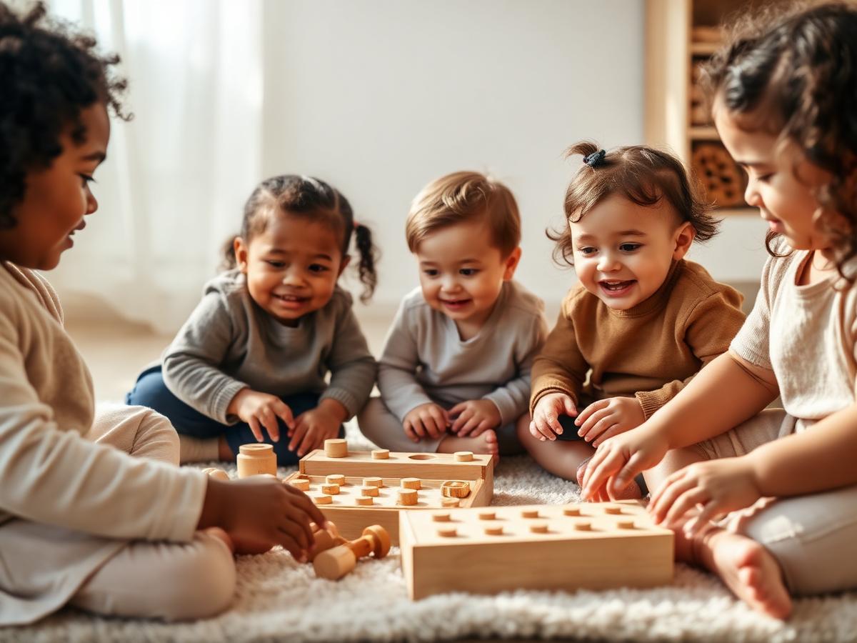 Toddlers exploring sensory toys
